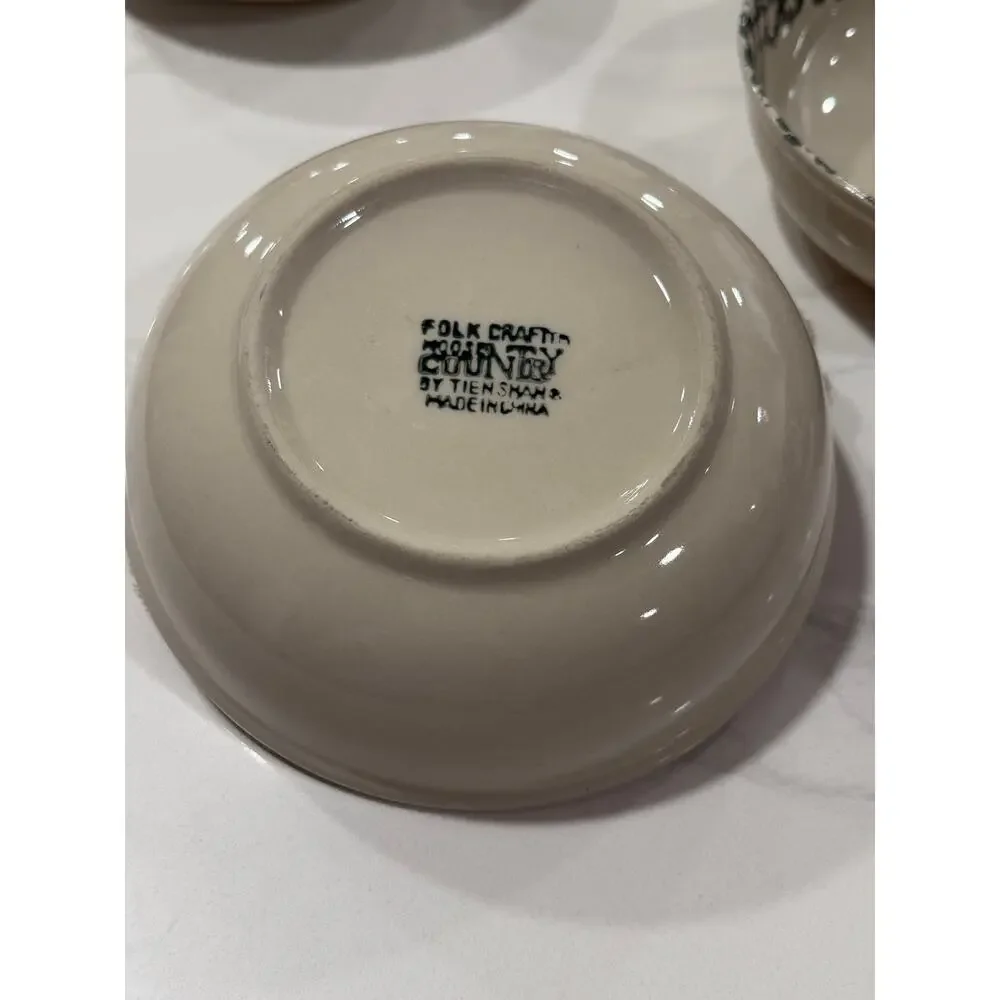 VINTAGE Tienshan Moose Country Cereal Soup Bowls Set 4 Folk Craft Spongeware 6.5